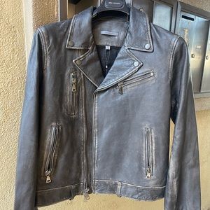 JOHN VARVATOS HAZY DISTRESSED BLK/BROWN BIKER JACKET
